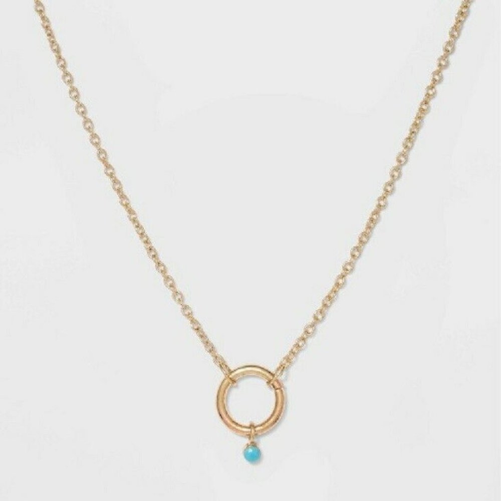A New Day Gold Chain Necklace with Circle Pendant & Turquoise Stone 16" - NWT